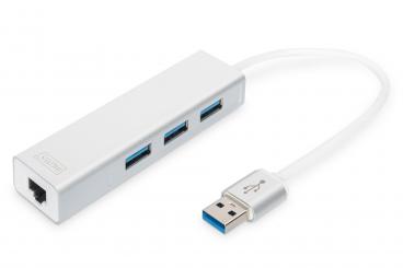 USB 3.0 3 bağlantı noktalı HUB ve Gigabit LAN adaptörü 